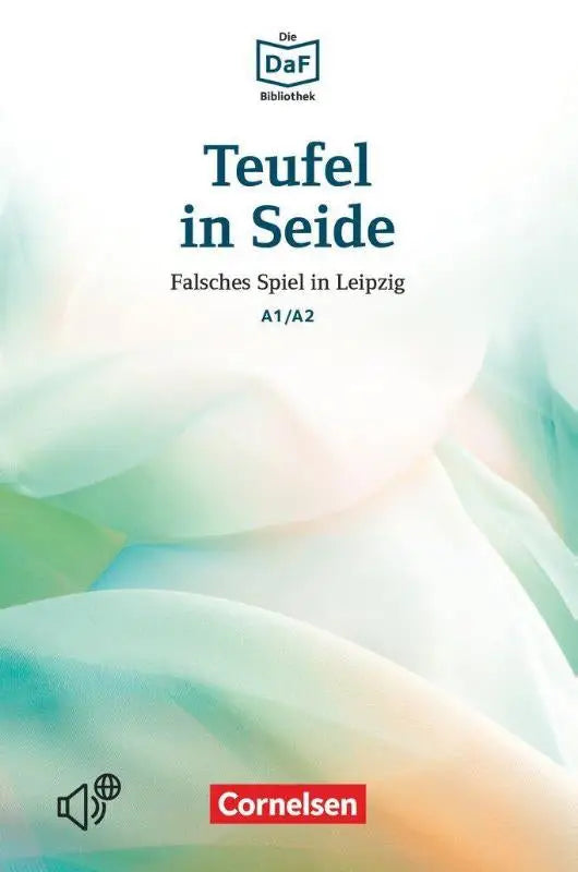 De omslag van het duitse taalboek teufel in seide van cornelsen met zachte pastelkleurige wervelingen voor daf daz-lerenden