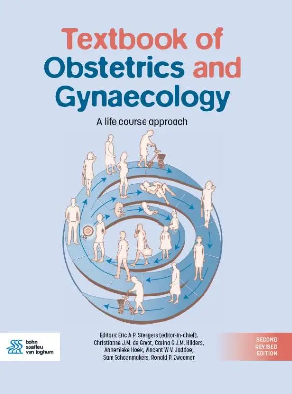 De cover van het leerboek obstetrie en gynaecologie een levensloopbenadering tweede herziene editie met blauw vlak
