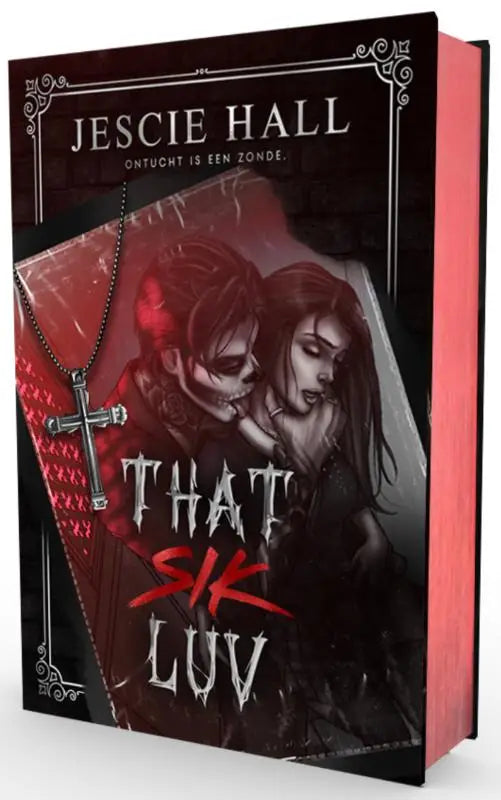 Black hardcover book with red spine featuring gothic illustration and title that sik luv by jescie hall