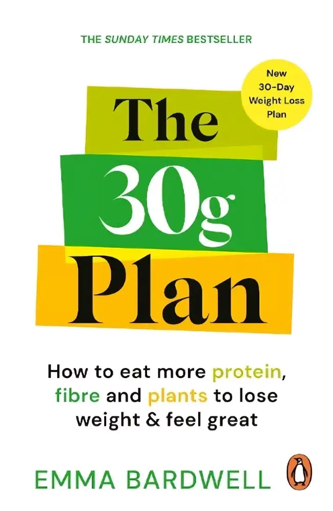 The sunday times bestseller book cover for the 30g plan by emma bardwell with bold green and yellow text