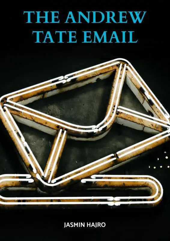 Een verweerd neonbord in de vorm van een envelop, wit gloeiend tegen een donkere achtergrond voor the andrew tate email