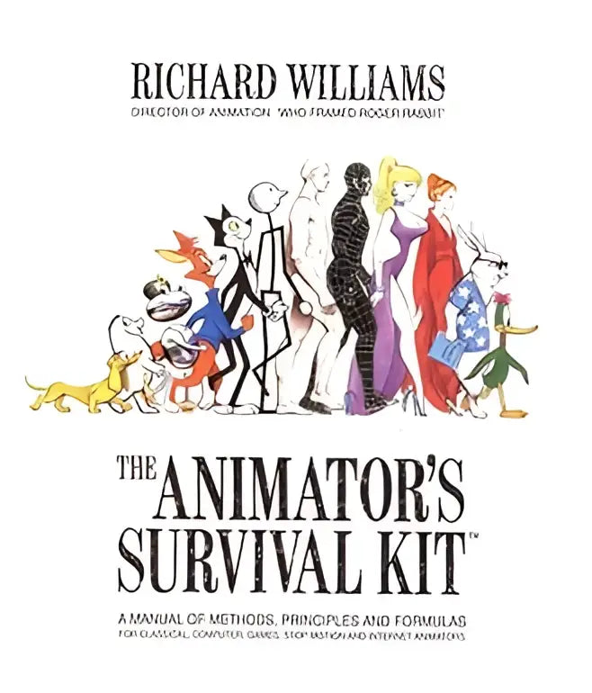 The animator’s survival kit is a kleurrijk handboek met gestileerde tekenfilmfiguren en scherpe zwarte lijnen op de cover
