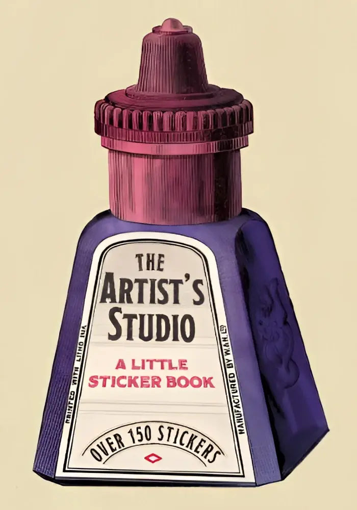 Paars little sticker book met rode kap en vintage label the artists studio een creatieve stickerboek