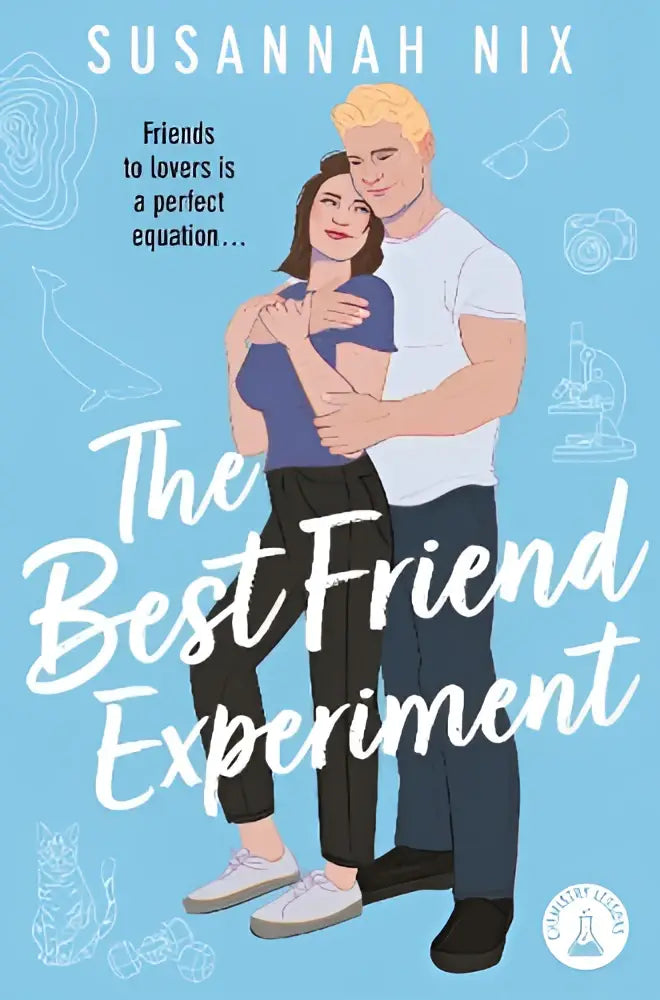 The best friend experiment by susannah nix is a light blue book cover featuring an illustrated couple and explores chemistry lessons and friend experiment themes