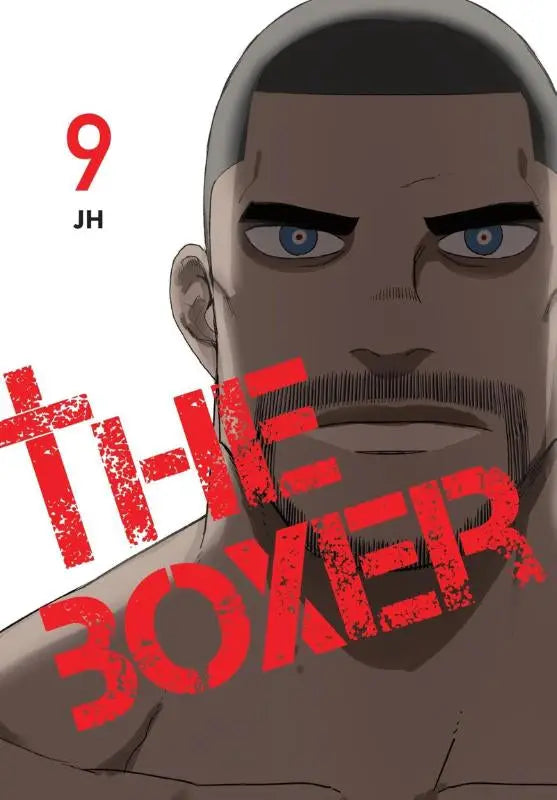 Rode distressed tekst the boxer op een gestileerde illustratie van een gespierde man voor the boxer volume 9 product