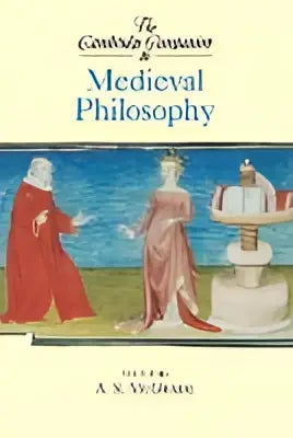 The cambridge companion to medieval philosophy hardcover book with illustrated cover of medieval figures in red and gold robes