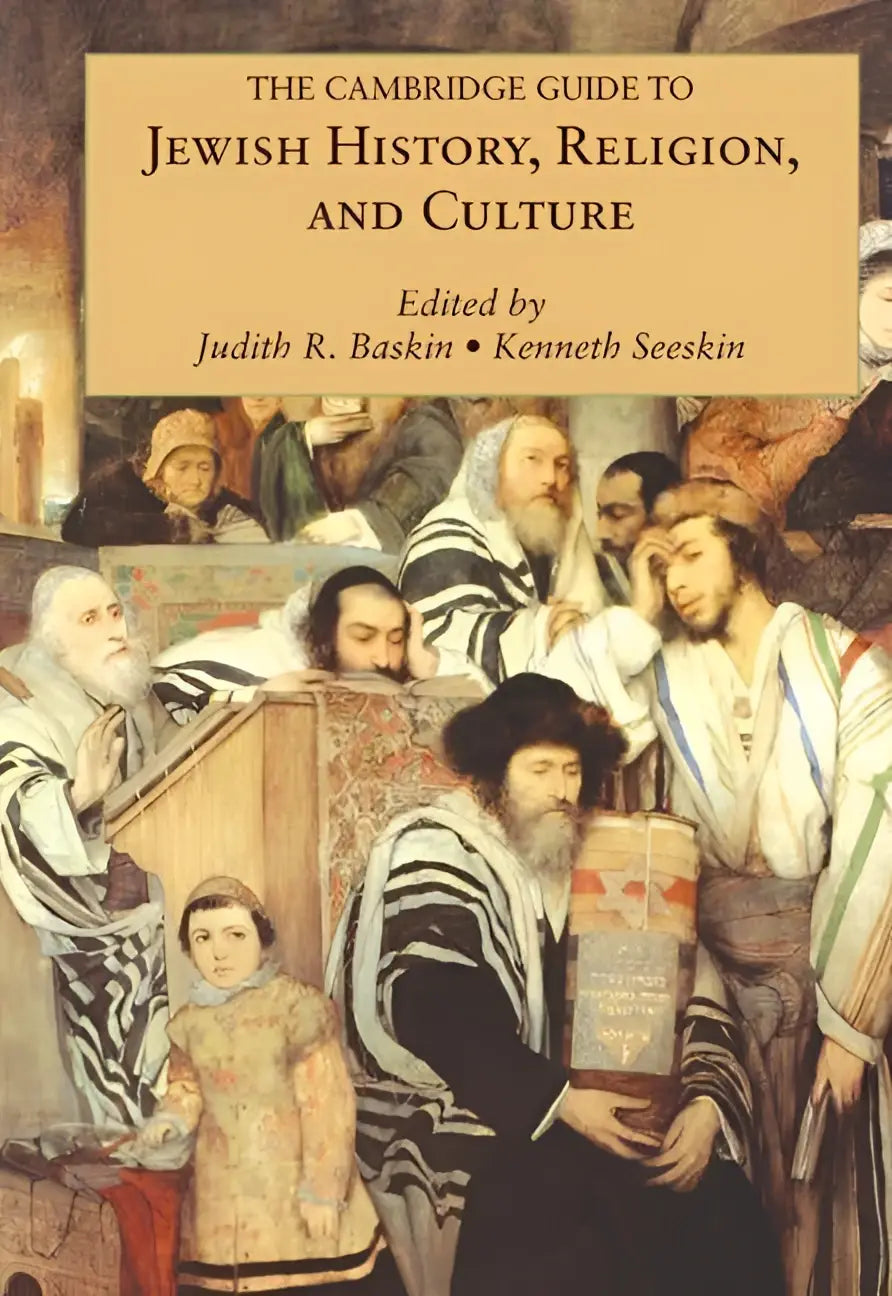 The cambridge guide to jewish history religion and culture book cover features a classical painting with figures and torah scroll