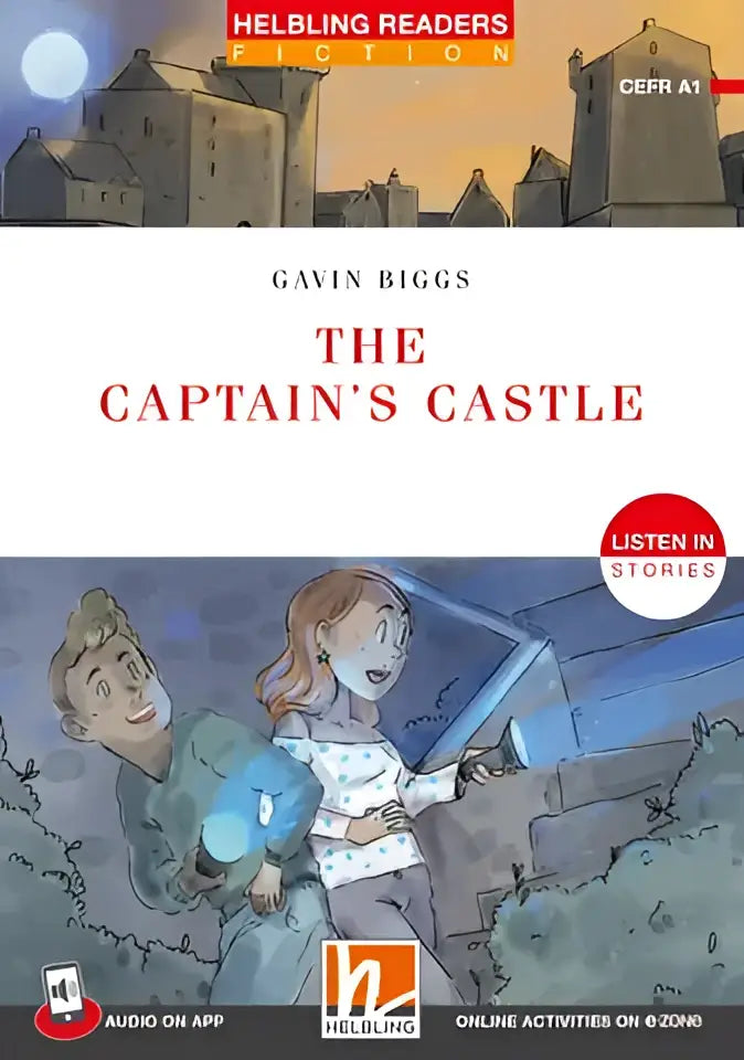 Omslag van kinderboek De kapiteins kasteel door Gavin Biggs met maanlichtruïnes