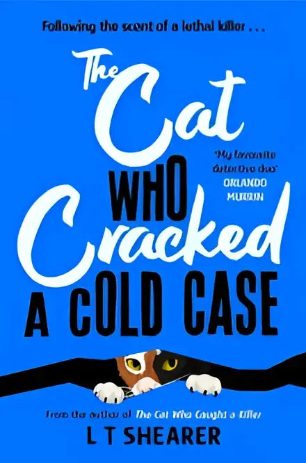 The cat who cracked a cold case book cover features a cat illustration and bold text on a vibrant blue background