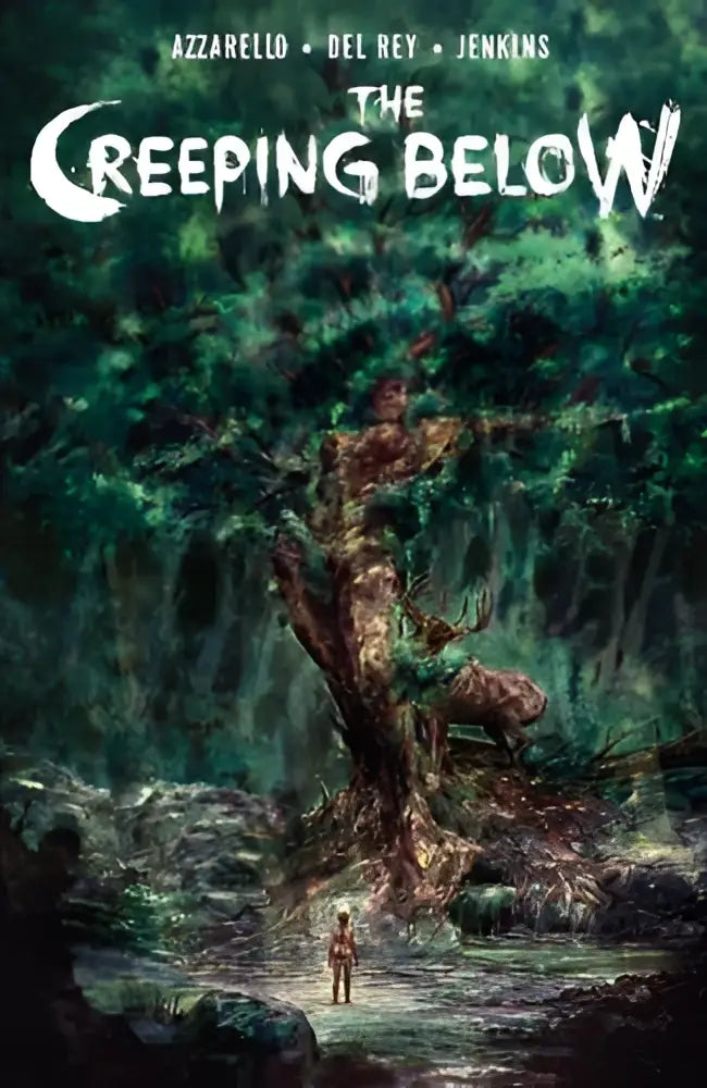 A towering moss-covered tree with gnarled bark and sprawling roots featured in the creeping below product image