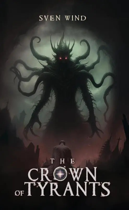 A dark creature with glowing red eyes and tentacles looms over a figure in the crown of tyrants product image