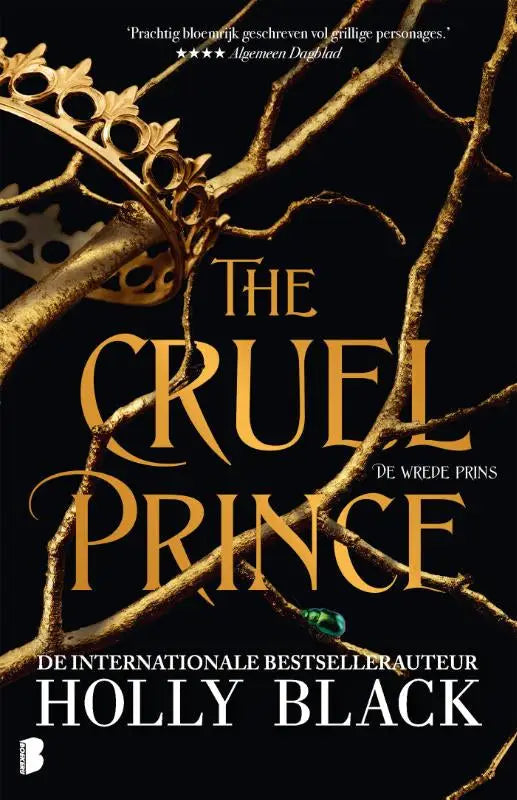 The cruel prince boekomslag met donker achtergrond en sierlijke gouden filigraan voor the cruel prince product