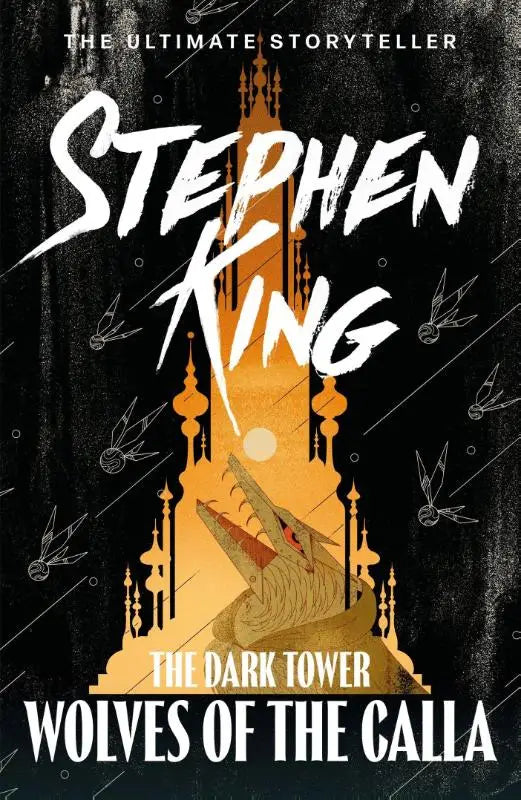 The dark tower v wolves of the calla hardcover book with illustrated cover featuring golden castle and wolf on black background