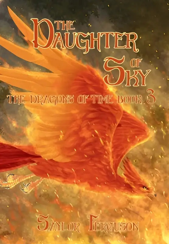 De cover van the daughter of sky boek 3 toont een vurige oranje rode feniks op een gouden achtergrond