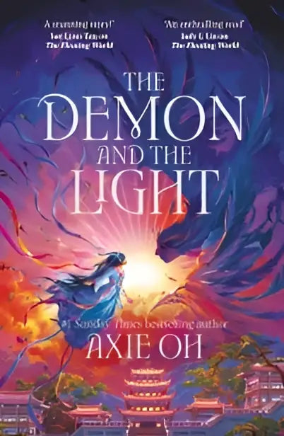 The demon and the light fantasy novel by axie oh with vibrant purple orange and gold artwork of a robed figure