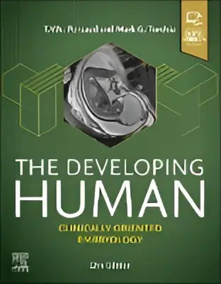 Green hardcover book the developing human clinically oriented embryology 23rd edition with circular diagram on cover