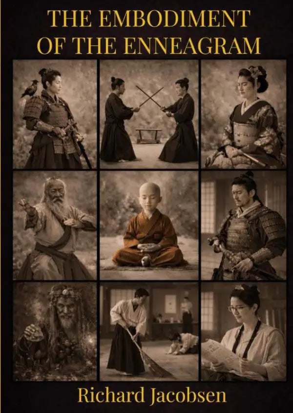 The embodiment of the enneagram book cover shows sepia-toned diverse portraits arranged in a 3x3 grid
