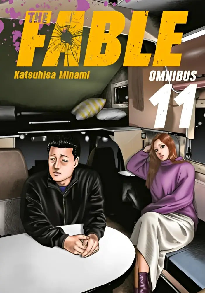 Het fable omnibus 11 manga boek met twee personages in een voertuig en geel-zwarte tekst op een donkere achtergrond