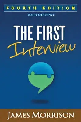 De eerste interview vierde editie boek met blauwe achtergrond, witte en gele tekst en een gestileerde groene globe