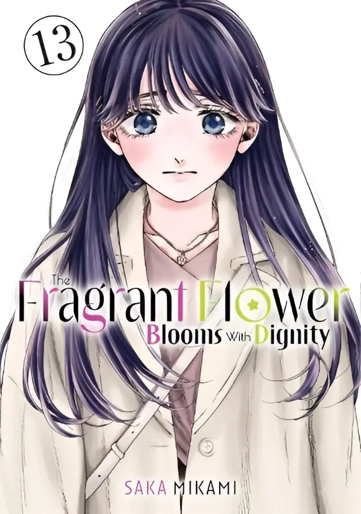 Cover van volume 13 van the fragrant flower blooms with dignity door saka mikami met anime meisje in beige trenchcoat
