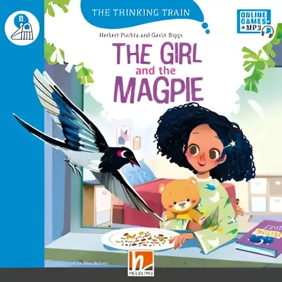 Omslag van kinderboek De girl en de ekster met meisje en vliegende ekster