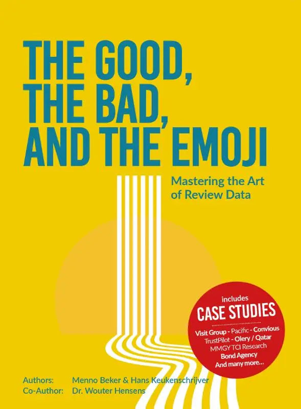 Heldere gele boekomslag met blauwe titel the good the bad and the emoji en minimalistische witte lijnen over mastering the art