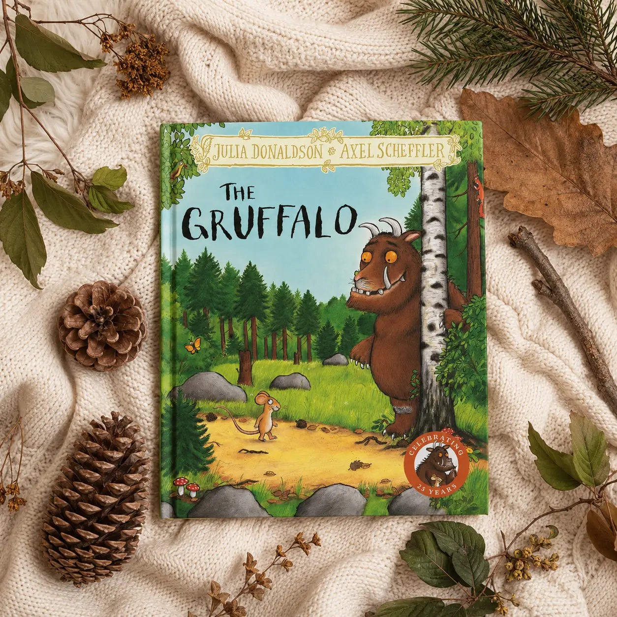 The gruffalo hardback gift edition by julia donaldson and axel scheffler features a brown furry creature on a colorful cover