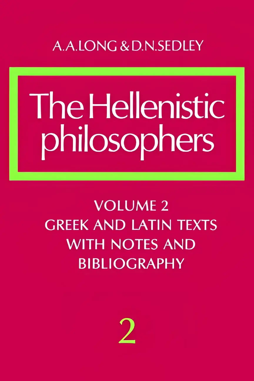 The hellenistic philosophers volume 2 presents the same greek and latin texts with notes on a red cover with lime border