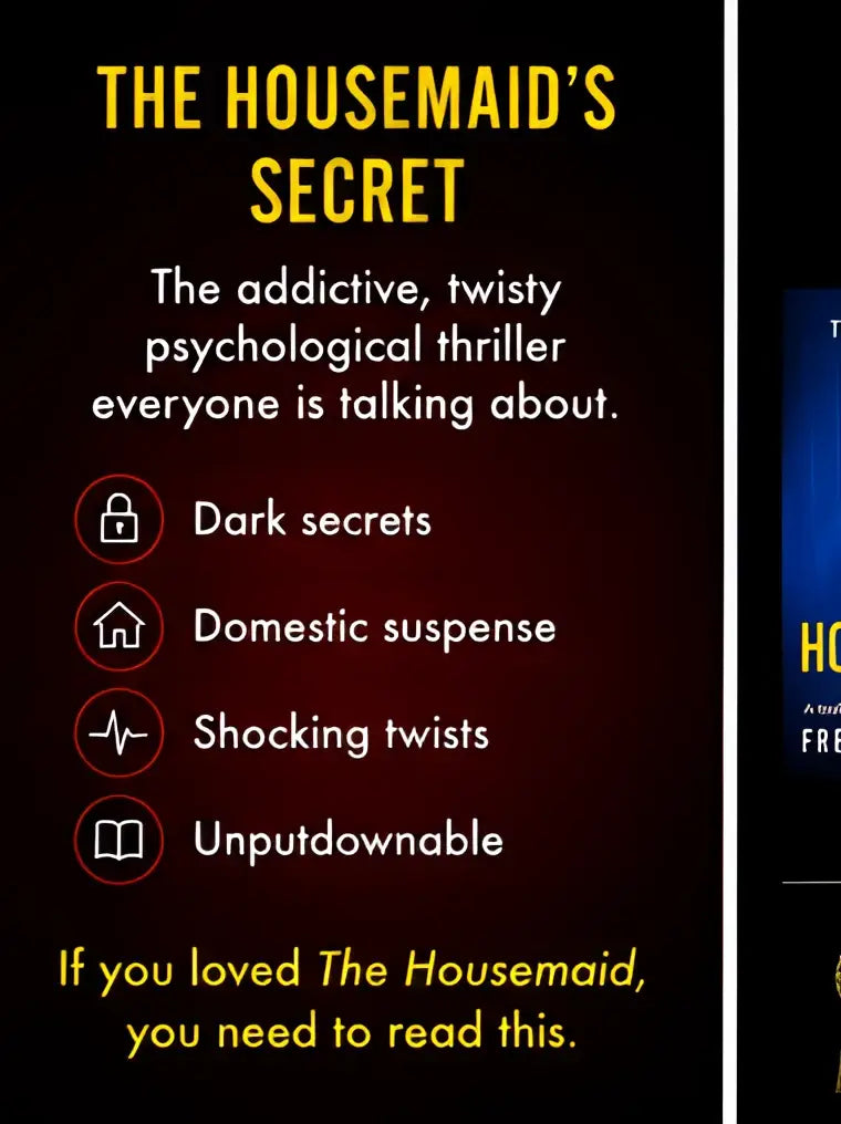 The housemaids secret van freida mcfadden is een donkerrood boek met gele tekst over psychologische thriller thema’s