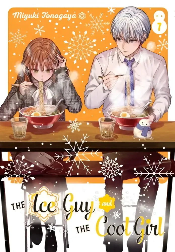 De cover van the ice guy and the cool girl 07 toont twee animefiguren die ramen eten op een warme oranje achtergrond