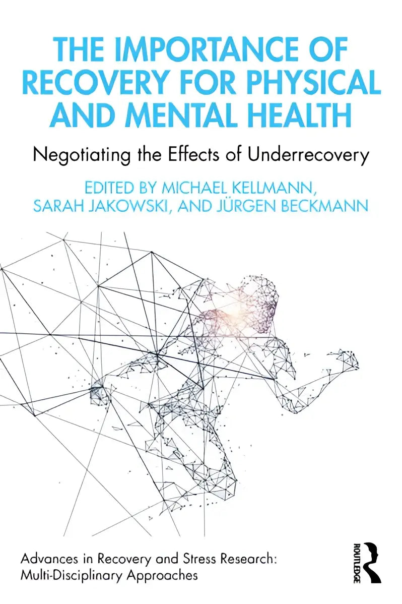 De boekcover toont een gestileerde, wireframe illustratie van een menselijk figuur in beweging voor herstelgezondheid