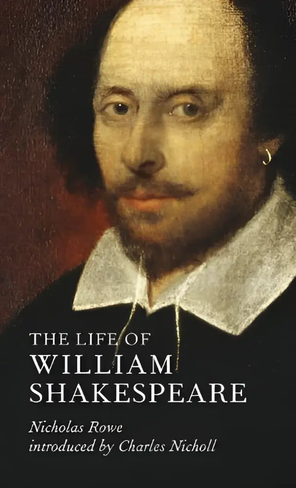 De life of william shakespeare boekomslag toont een klassiek portret met warme tinten en een rijke rode achtergrond