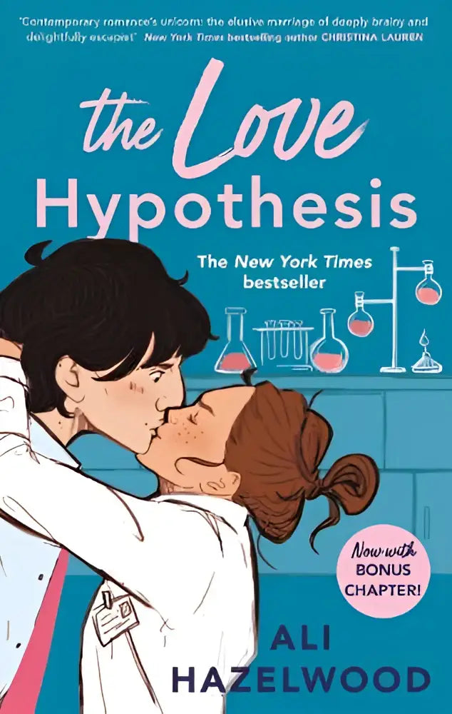 De liefde hypothese door ali hazelwood teal cover toont een tiktok sensatie stem romance bestseller met kussend paar in labjassen
