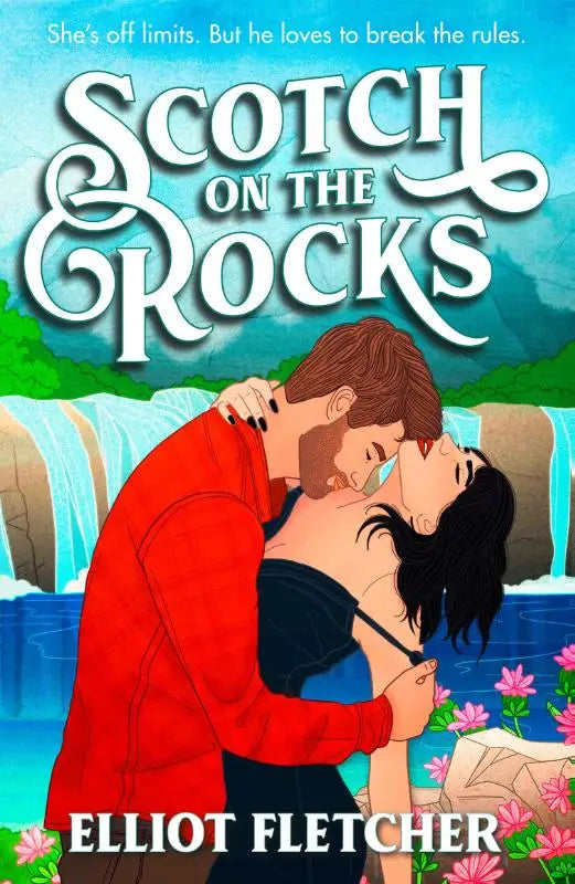 The macabe brothers scotch on the rocks boekcover met romantische illustratie van man en vrouw bij watervallen