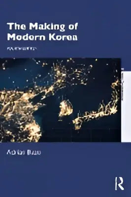 A scholarly book titled the making of modern korea with a dark blue cover featuring an illuminated map on modern korean history
