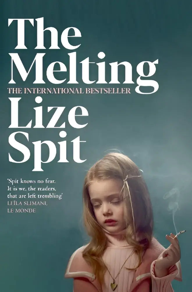 The melting boekomslag met een jong meisje in een zachtroze trui dat een brandende sigaret vasthoudt