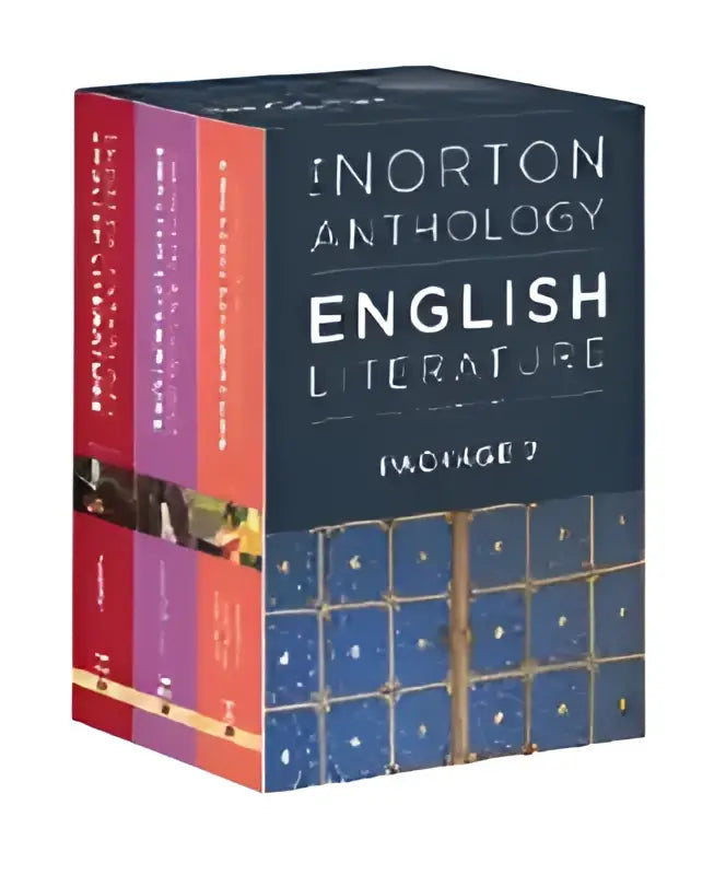 The Norton Anthology of English Literature package 3 is a set of four hardcover books with blue covers and gold-embossed text