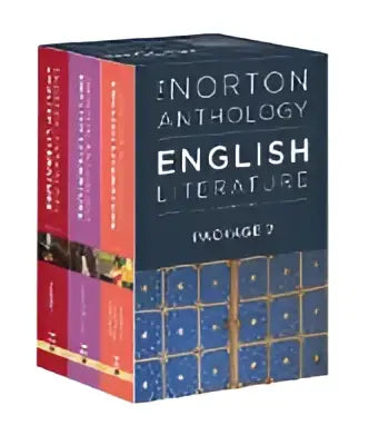 The Norton Anthology of English Literature package 3 is a set of four hardcover books with blue covers and gold-embossed text