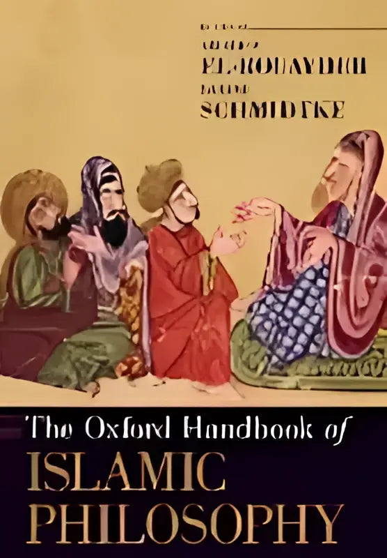 The oxford handbook of islamitische filosofie hardcover boek met geïllustreerde warmgetinte kaft en traditionele figuren