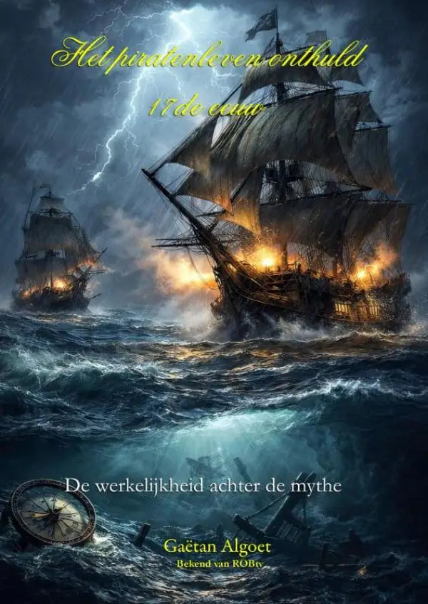 A dramatic dark-hulled pirate ship with black sails and flames reveals the reality behind 17th century piracy