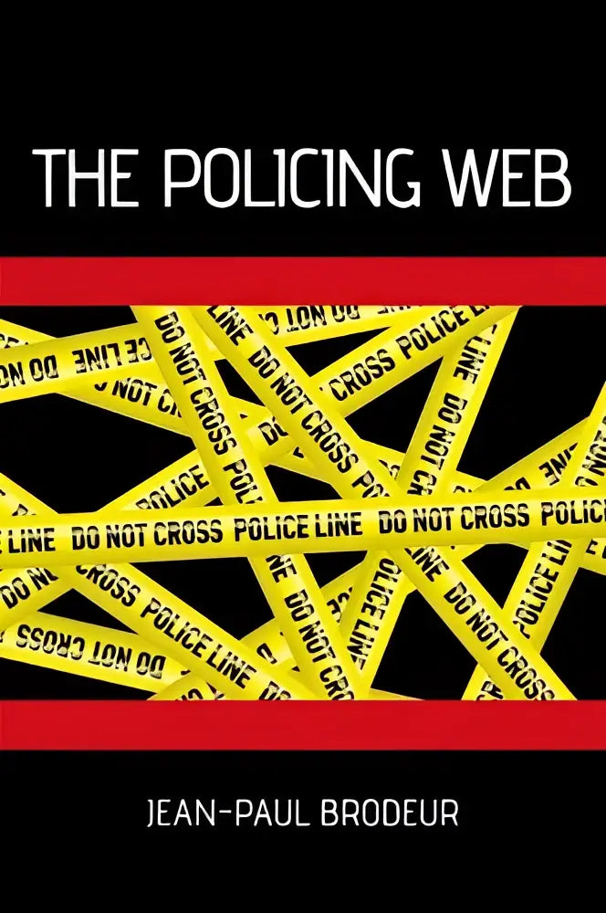 Yellow do not cross police tape crisscrossed against black background framed by red borders in the policing web product