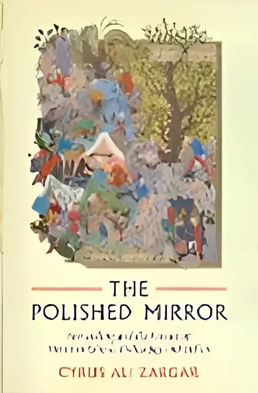 Beeld van het boek the polished mirror met een kleurrijke middeleeuwse omslag en gouden titeltekst over islamitische filosofie