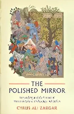 Beeld van het boek the polished mirror met een kleurrijke middeleeuwse omslag en gouden titeltekst over islamitische filosofie