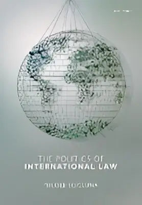 The politics of international law boek met minimalistisch draadmodel globe ontwerp en zwarte tekst van walter vogelmann