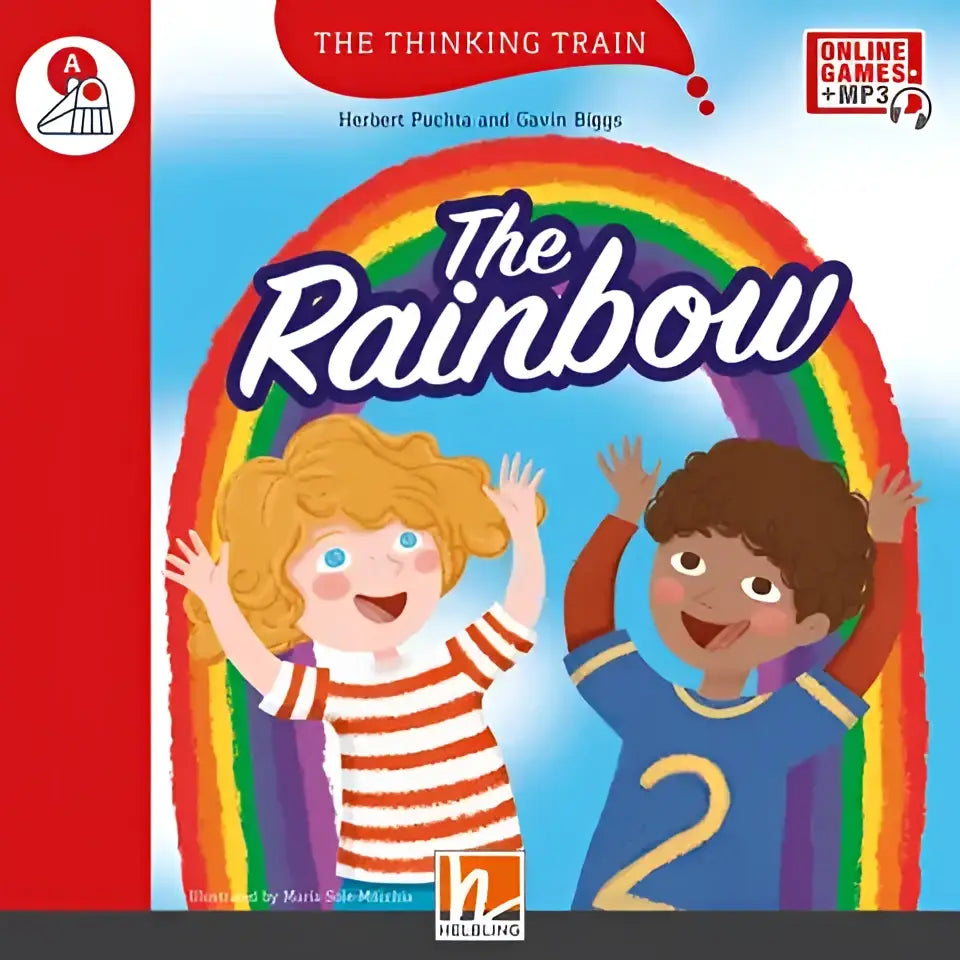 The Rainbow kinderboek met regenboog en lachende cartoonkinderen