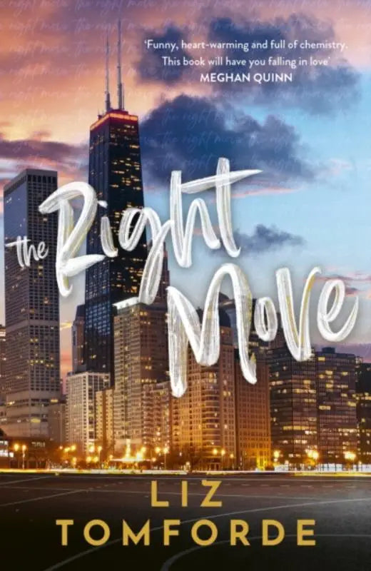 De right move boekcover door liz tomforde toont de chicago skyline bij schemering met verlichte stadslichten