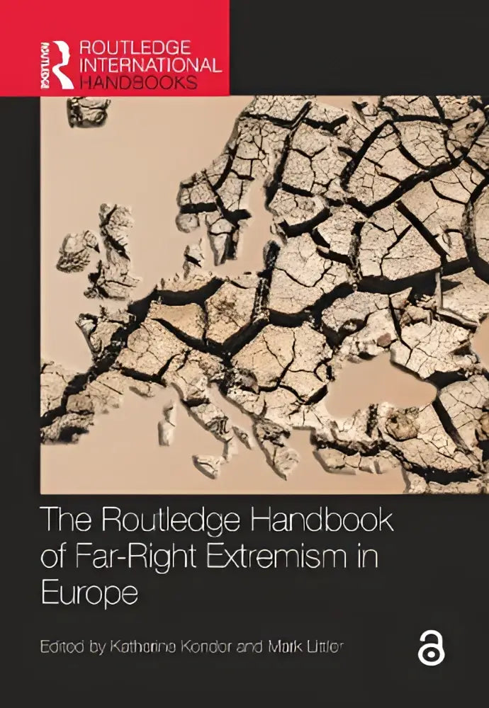 The routledge handbook of far-right extremism in europe hardcover book with cracked earth map cover and black spine