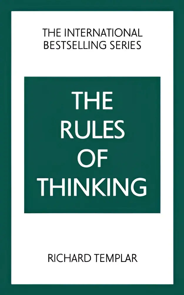 The rules of thinking hardcover book by richard templar with a minimalist green and white cover on the code to think and think yourself smarter