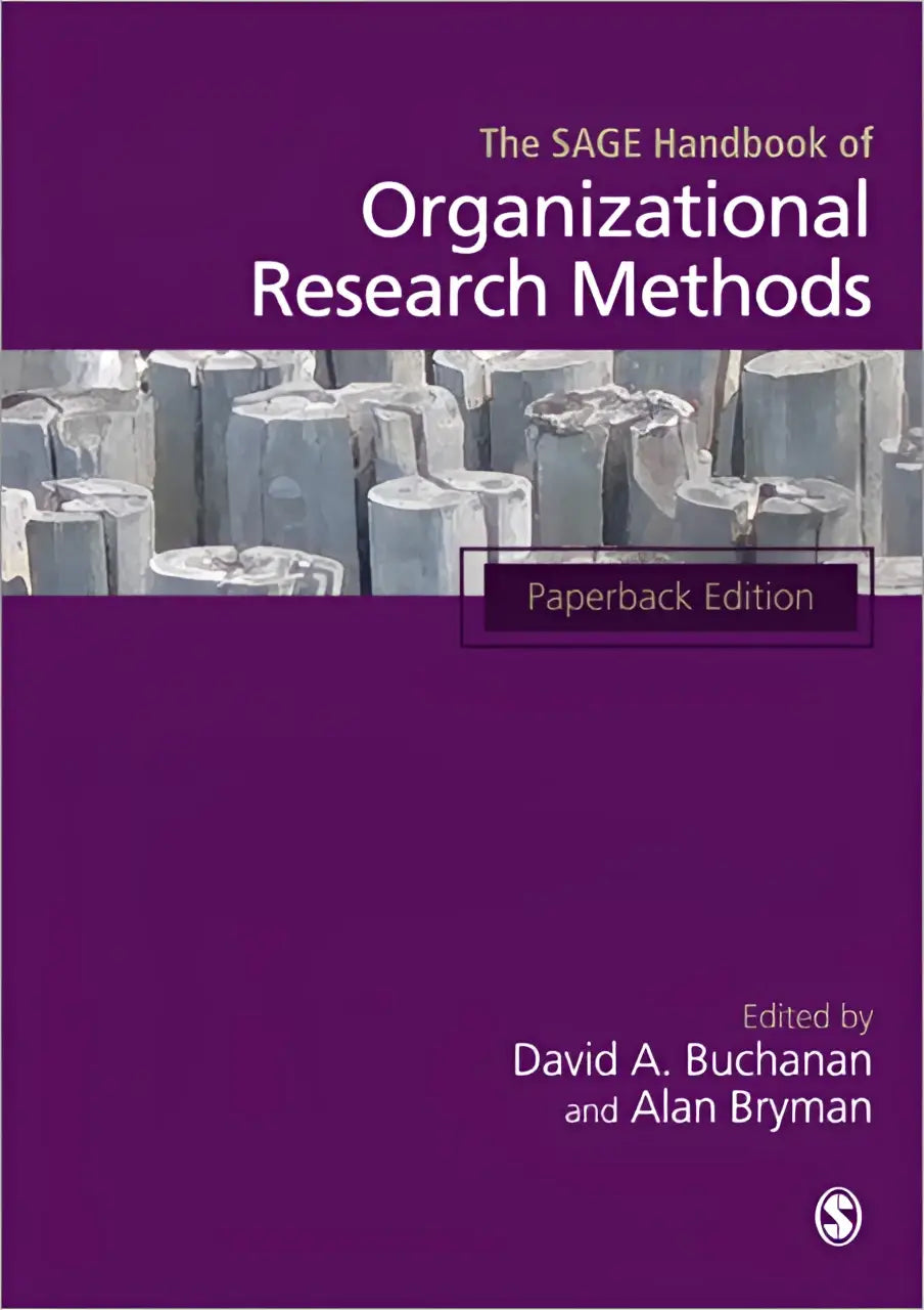Paarse paperback van the sage handbook of organizational research methods, bewerkt door david a, voor organisatieonderzoek