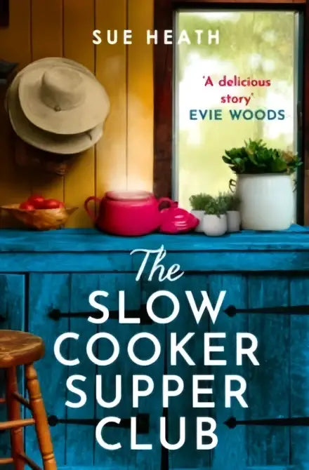 The slow cooker supper club by sue heath features a vibrant blue cover with bold white text and an inviting kitchen scene